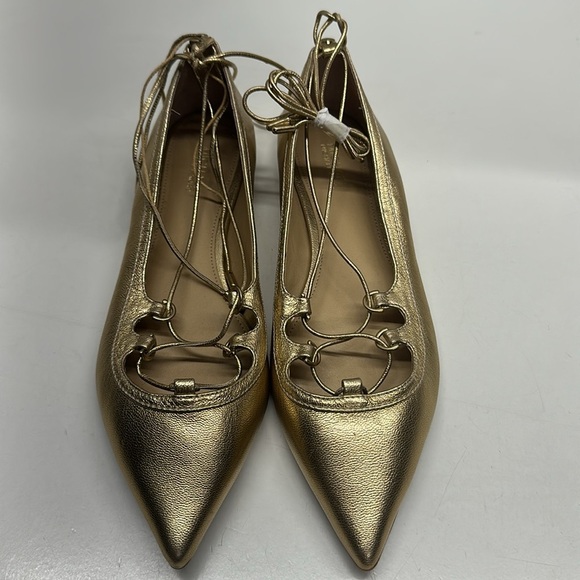 Michael Kors Tabby Ballet Flats Shoes Leather Pointed Toe Ankle Strap  Gold 7.5 - Picture 2 of 11